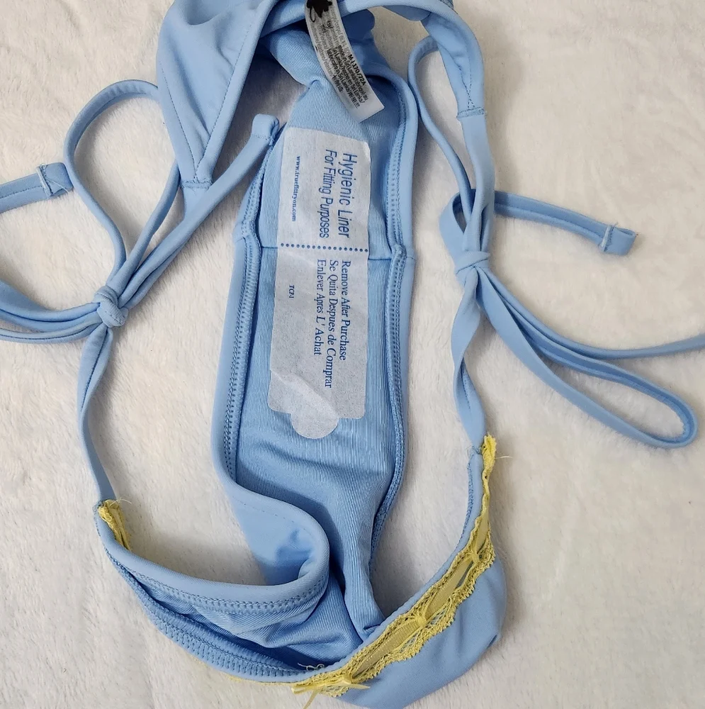 New!Frankies Bikini‎ x Pink Light Blue Ruffled Bikini Set